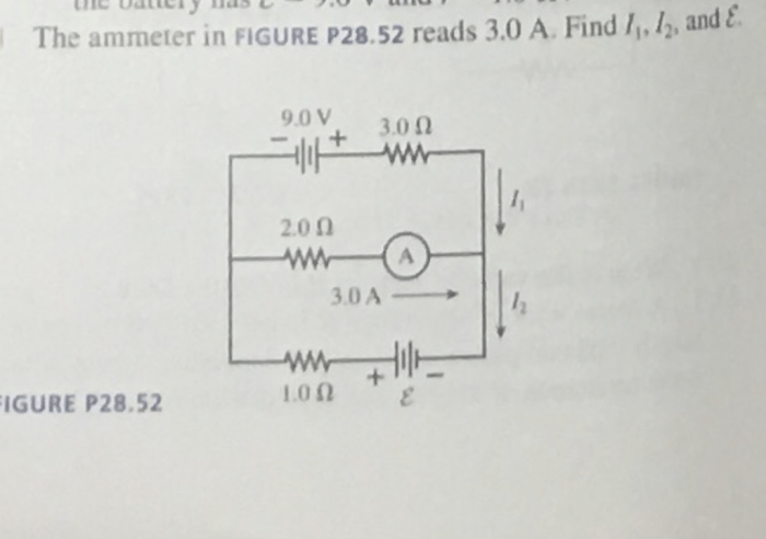 The ammeter in the figure reads 3.0 a .