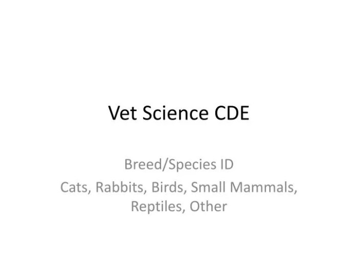 Vet science cde identification list